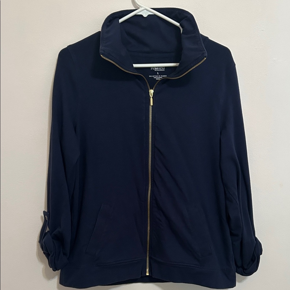 Navy Zip Up Light Weight Jacket Large Charter Club
